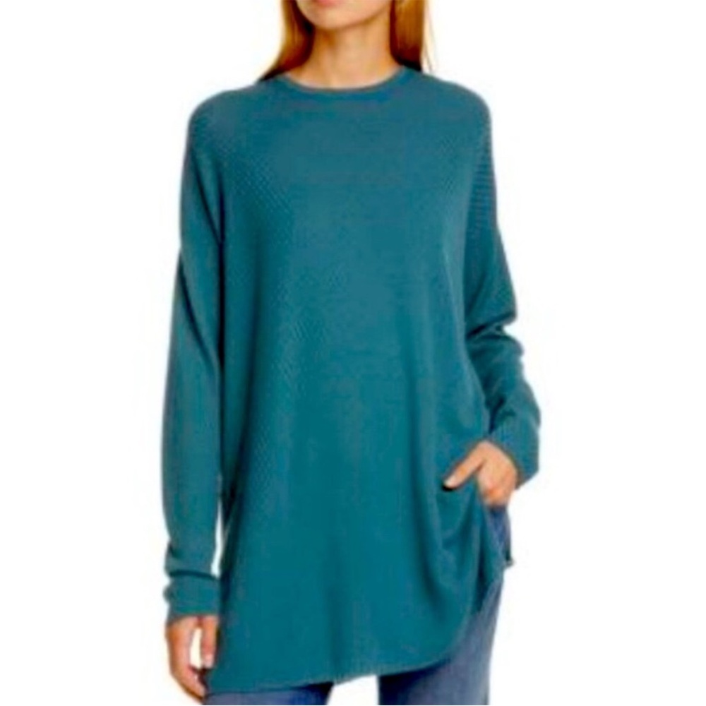 Eileen Fisher Teal Tencel Ribbed Tunic Top Size Small Oversized NWT